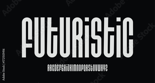 Futuristic condensed sans serif typeface. Alphabet vector font with minimalist style.


