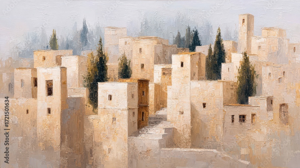 Obraz premium Oil Painting of Jerusalem Shimmering Under the Desert Sunlight