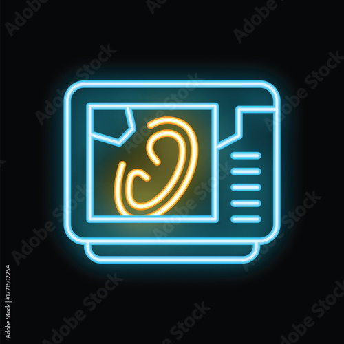 Neon sign representing an ultrasound scan depicting a human fetus developing in the womb