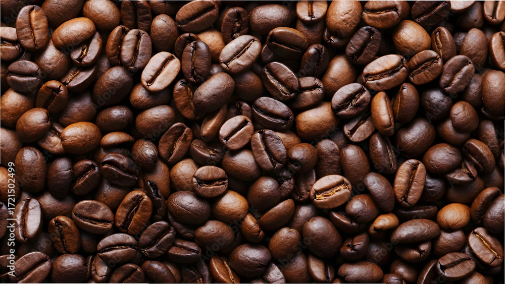 Fototapeta premium Aromatic Roasted Coffee Beans Background: Rich Brown Texture for Espresso, Caffeine, and Morning Energy Concepts