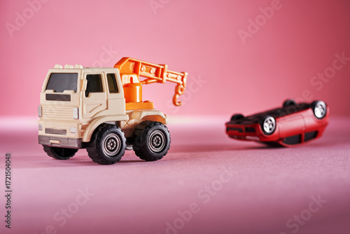  tow truck and  a accident red car.