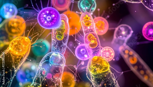 Protozoa phagocytosing fluorescent particles