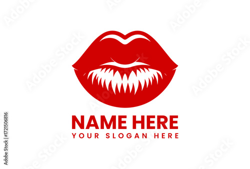 Bold Red Lips Logo with Sharp TeethLike Interior Design.