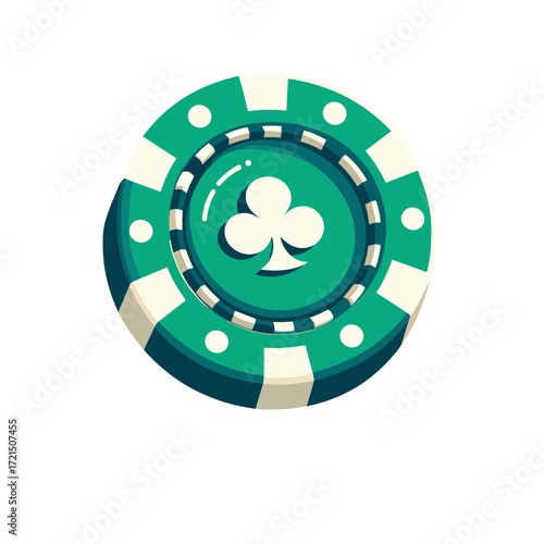 Green poker chip with club symbol, vector illustration on transparent background