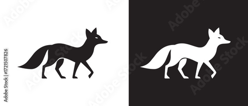 Fox silhouette icons. in black and white isolated on white background.
