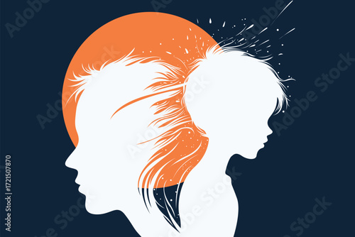 Father and Son Duality – Abstract Childhood Trauma and Inner Conflict Illustration