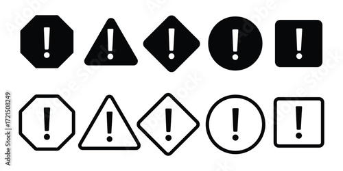 Caution icon, exclamation mark, warning signs. Warning sign icon in flat and line style