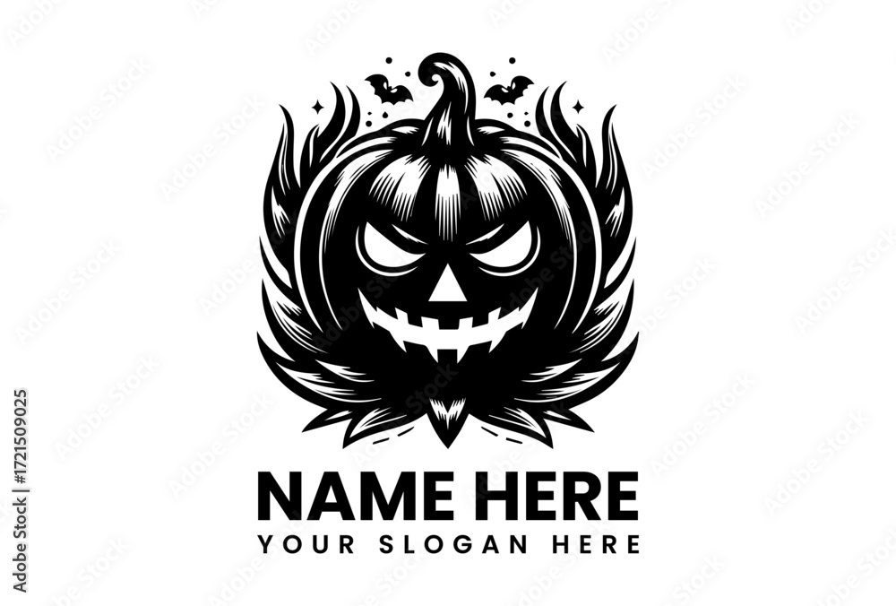Fototapeta premium Fiery Winged Jack O Lantern Halloween Pumpkin Design.