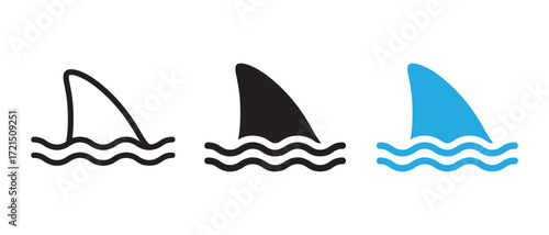 Shark fin icon set. isolated on white background in black and blue color.