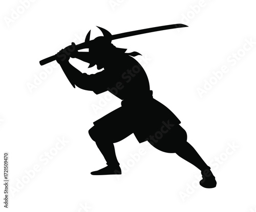 Ancient Samurai Warrior Silhouette Vector Illustration