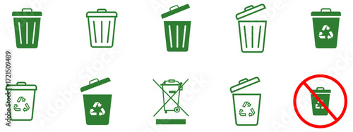 Trash bin and recycle icons set, solid and outline vector pack. Do not dispose crossed wheeled bin icon for e-waste and recycling label. weee, e waste, bin, crossed, out, crossed out, vector