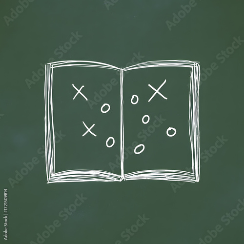 Strategy playbook drawing with X and O on chalkboard