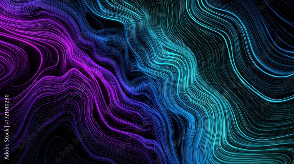 Fototapeta premium Abstract flowing lines with vibrant purple and teal hues.