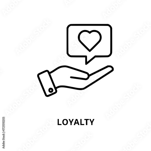 Hand holding heart symbol in speech bubble concept for loyalty trust care love and support