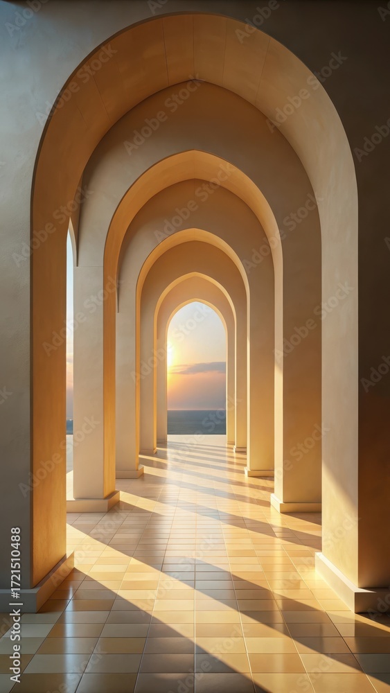 Fototapeta premium Step Under Arched Structure in Sunlit Space