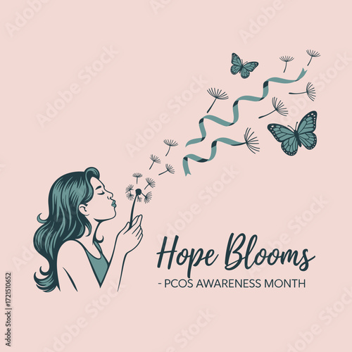 Hope Blooms PCOS Awareness Ribbon Design
