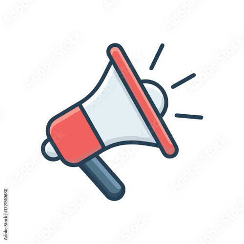 Red and blue megaphone with sound waves on white background bullhorn speaker
