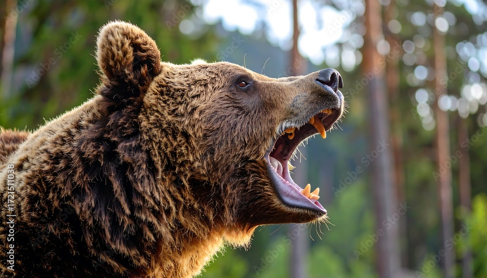 Obraz premium Bear roaring in forest
