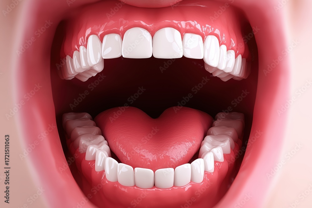 Naklejka premium Wide Open Mouth with Healthy White Teeth and Tongue
