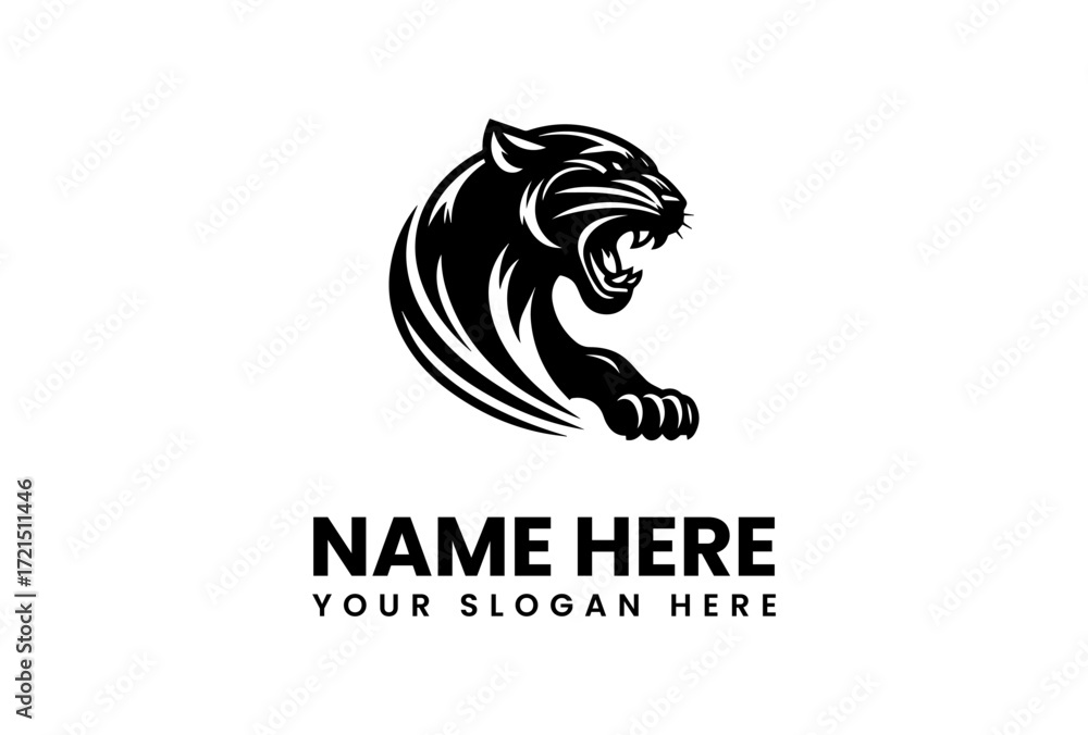 Fototapeta premium Powerful Black Panther Logo Design with Aggressive Pose.