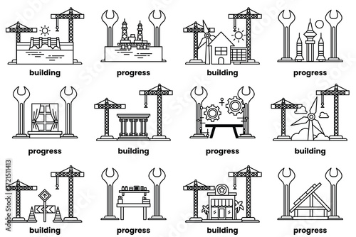 image is a series of buildings and construction sites