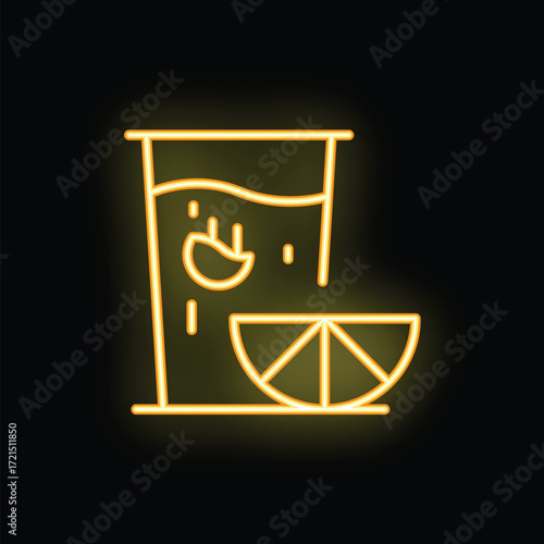 Neon sign depicting a refreshing cocktail with ice and a slice of lemon, perfect for businesses in the food and beverage industry
