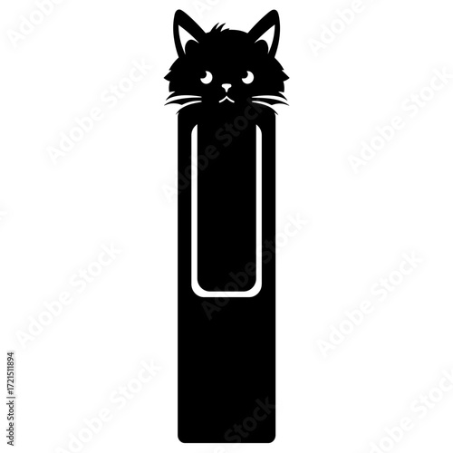Black cat head silhouette on a bookmark with rectangular cutout design in a minimalist style image