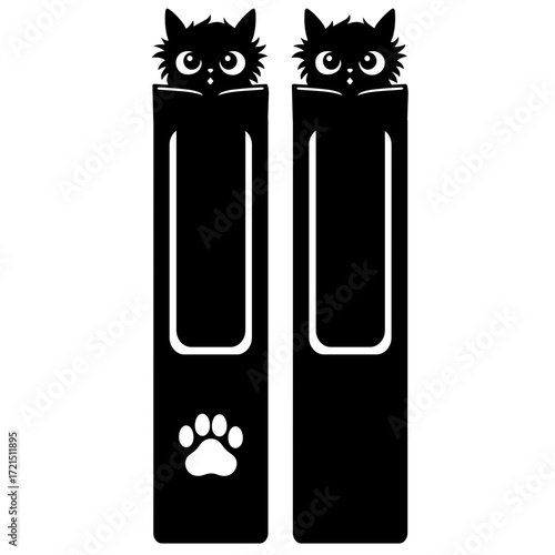 Two black bookmarks with owl and paw print designs for reading and marking pages in books and journals