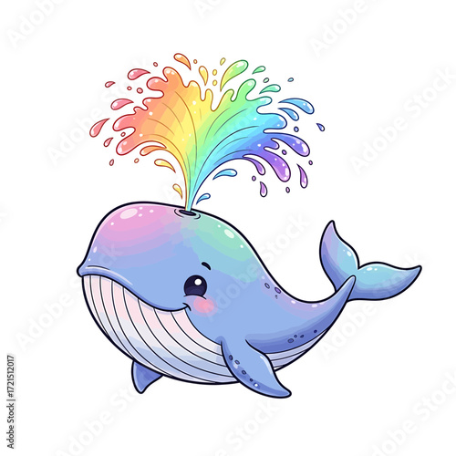A charming cartoon whale with colorful water spray.