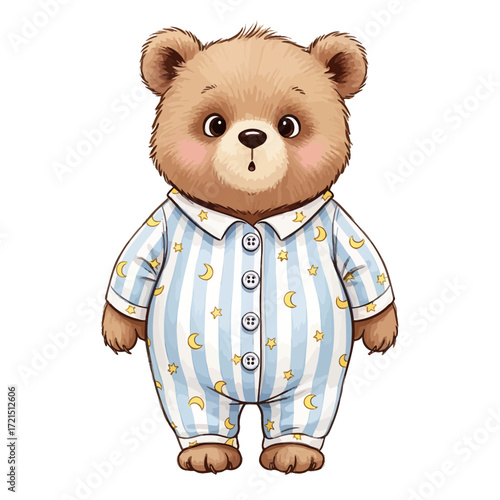 Cute teddy bear wearing pajamas.