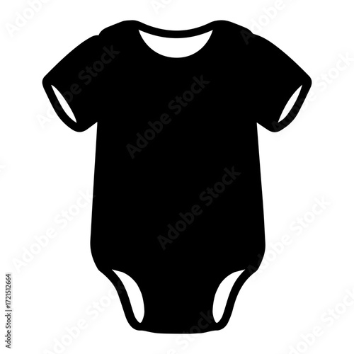 Black silhouette of a baby onesie with short sleeves and a round neck on a white background image