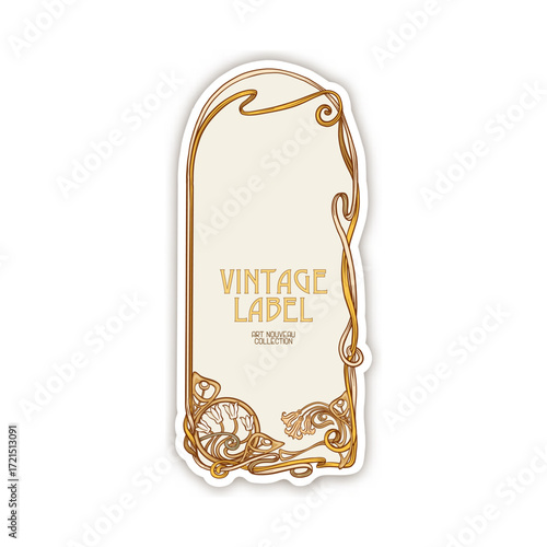 Decorative flowers and leaves in art nouveau style, vintage, old, retro style. Border, frame, template for product label, cosmetic packaging. Easy to edit. Vector illustration.
