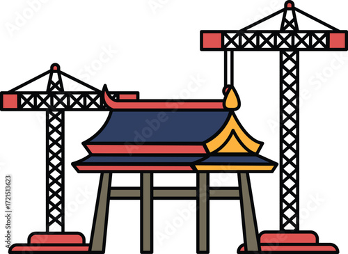 A building with a crane in front of it