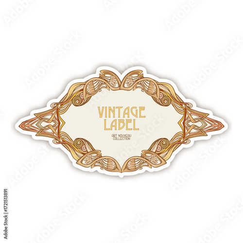 Decorative flowers and leaves in art nouveau style, vintage, old, retro style. Border, frame, template for product label, cosmetic packaging. Easy to edit. Vector illustration.