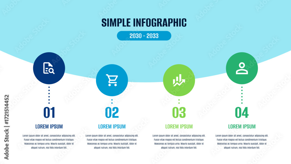 Fototapeta premium Set of simple infographic elements for your design. Simple infographic template. Simple infographics options banner. Simple 4 color infographic with circles style. Info graphic with 4 colors and items