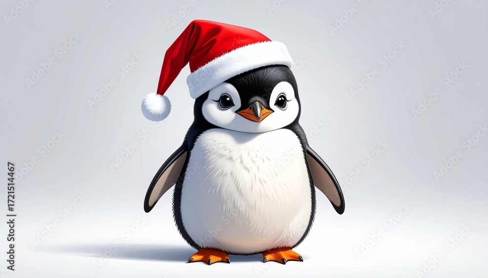Fototapeta premium Cute Penguin Wearing Santa Hat Vector