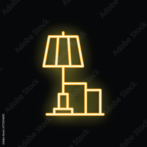 Neon yellow table lamp shining in darkness, minimalist design and elegance