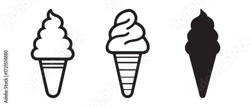 ice cream cones icons. isolated on white background for a hot summer day.