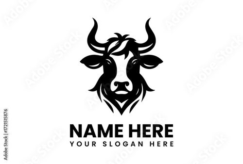 Stylized Cow Head Logo Design in Black and White 1.