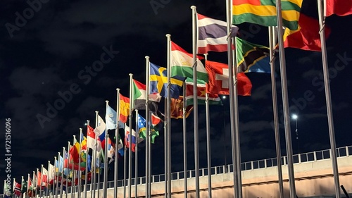 flags of the Osaka Expo site in Japan