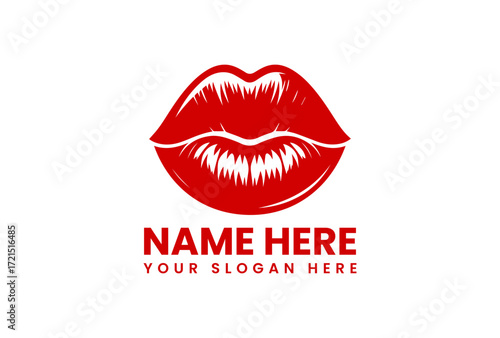Stylized Crimson Lips with Sharp Teeth Modern Logo Design Element.
