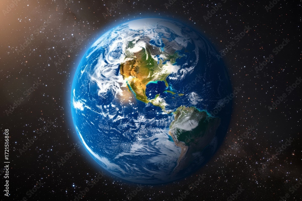 Obraz premium A stunningly realistic representation of earth featuring a blue atmosphere against a cosmic backdrop