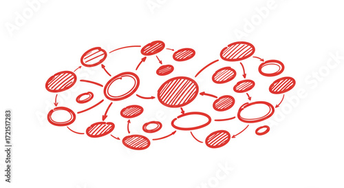 Red Hand-Drawn Concept Map with Arrows Illustrating Connections and Relationships