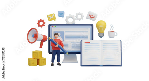 3D Illustration of Content Creation and Education