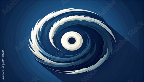 Powerful swirling hurricane graphic on deep blue gradient, perfect for weather forecasts and disaster preparedness campaigns, conveying threat and urgency, ideal for environmental awareness