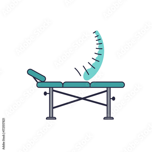 An illustrative icon depicts a professional therapy table with an arching spine overhead, symbolizing chiropractic adjustments and effective back pain relief treatments.
