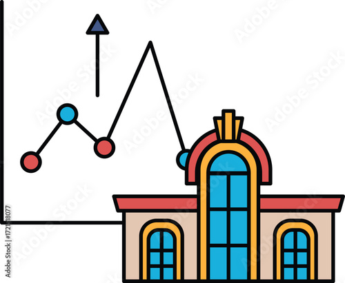 A building with a graph showing a rising line