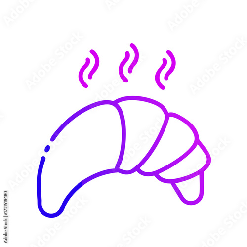 A fresh, delicious croissant, a staple in the culinary world. The croissant is hot and has steam going up, symbolizing freshness