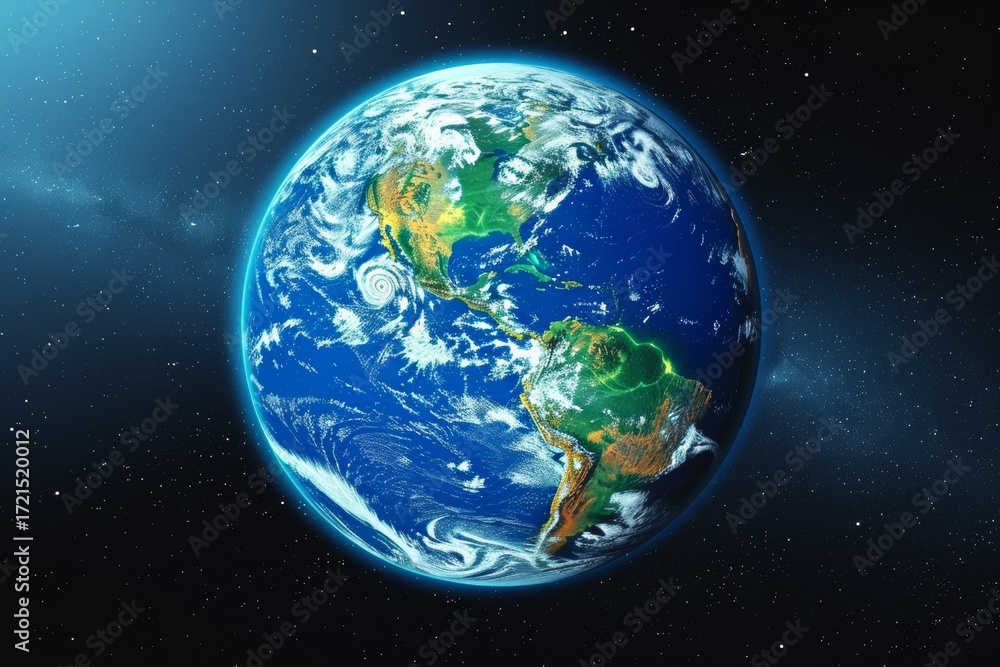 Obraz premium Vivid illustration of earth featuring a blue atmosphere against a cosmic space backdrop