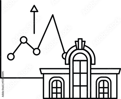A building with a graph showing a rising line